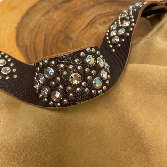 Tylie Malibu Raw Leather Blinged Shoulder Strap Hobo Bag - Picture 2 of 16